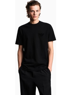Emporio Armani Erkek Incelikli Işlenmiş Logo Kısa Kol Bisiklet Yaka Pamuklu Siyah T-Shirt EM002832 AF12955-UC001