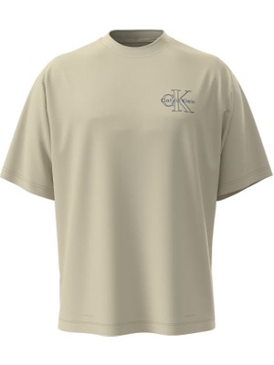 Calvin Klein Erkek Bisiklet Yaka Kısa Kol Slim Fit Ck Yaz Desen Haki T-Shirt LV04RC856G-PWM