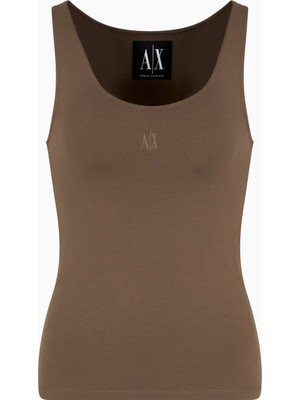 Armani Exchange Kadın Dokuma Kumaş Normal Kalıp Askılı Ax Logo Işlemeli Kahverengi T-Shirt XW000829 AF13729-U6199