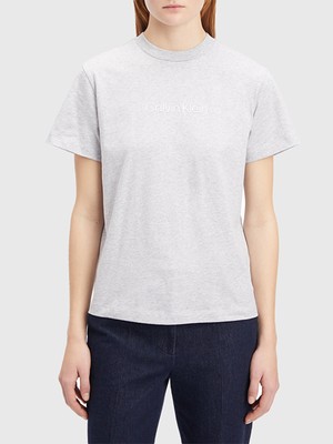 Calvin Klein Kadın Marka Logolu Sıfır Yaka Bol Kesim Kollu Gri T-Shirt K20K205448-P6Q