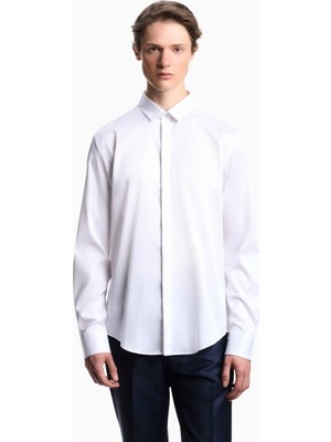 Emporio Armani Erkek Regular Fit Uzun Kollu Düğme Kapamalı Pamuklu Beyaz Gömlek EM000196 TE10156-U0002