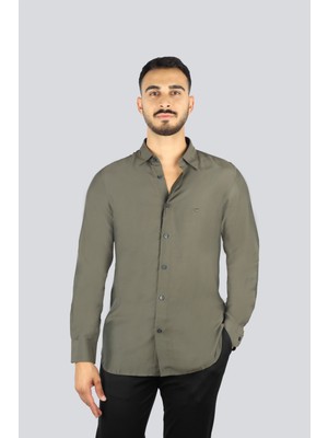 Emporio Armani Erkek Göğüste Mikro Kartal Işlemesi Gömlek Yaka Uzun Kol Haki Gömlek EM001537 AF17293-U8120