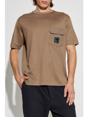 Emporio Armani Erkek Bisiklet Yaka Cep Detay Kısa Kol Pamuklu Kahverengi T-Shirt EM002978 AF10761-U6189