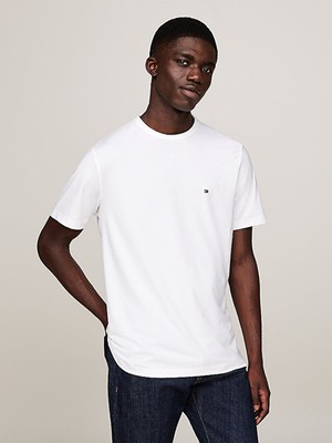 Erkek Kısa Kol Bisiklet Yaka Tommy Hilfiger Yazı Desen Slim Fit Beyaz T-Shirt MW0MW37313-YBR