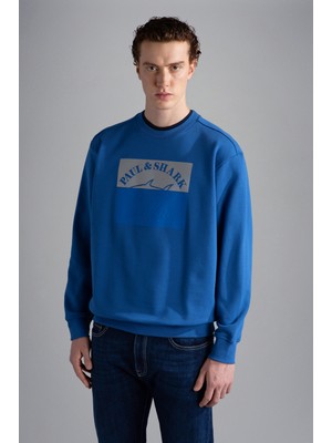 Paul & Shark Erkek Pamuklu Baskılı Uzun Kollu Günlük Kullanım Mavi Sweatshirt 13311875A-402