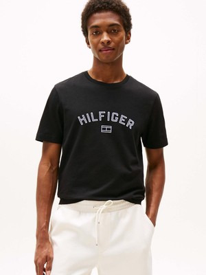 Tommy Hilfiger Erkek Regular Fit Pamuklu Logo Baskılı Pamuklu Yuvarlak Yakalı Kısa Kollu Siyah T-Shirt MW0MW39357-BDS