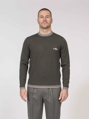 Emporio Armani Erkek % 100 Yün Regular Fit Bisiklet Yaka Logolu Gri Kazak EM003387 AF14697-U8120