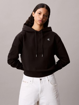 Calvin Klein Kadın Regular Fit Ck Logo Işlemeli Kapüşonlu Uzun Kollu Siyah Sweatshirt LV047C224G-UB1