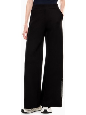 EA7 Kadın Yüksek Bel Geniş Paça Rahat Kesim Cep Detay Siyah Eşofman Altı 7W000526 AF13151-UC001