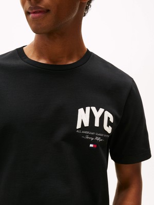 Tommy Hilfiger Erkek Kısa Kol Bisiklet Yaka Nyc Yazı Desen Siyah T-Shirt MW0MW40427-BDS
