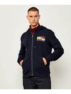 Tommy Hilfiger Erkek Regular Fit Kapüşonlu Bayrak Logolu %100 Pamuklu Uzun Kollu Lacivert Ceket MW0MW40043-DW5