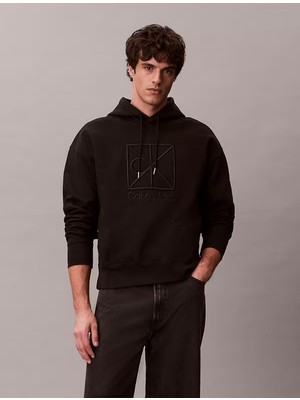 Calvin Klein Erkek Polo Yaka Uzun Kollu Günlük Kullanım Siyah Sweatshirt LV14LE201G-UB1