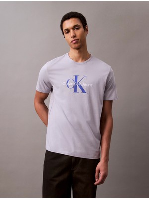 Calvin Klein Erkek Logolu Bisiklet Yaka Kısa Kol Standart Mor T-Shirt LV040EM286-G71