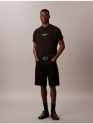 Calvin Klein Erkek Bisiklet Yaka Kısa Kol Slim Fit Ck Yaz Desen Siyah T-Shirt LV04RC851G-UB1