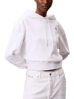 Calvin Klein Kadın Regular Fit Ck Logo Işlemeli Kapüşonlu Uzun Kollu Beyaz Sweatshirt LV047C224G-YAA