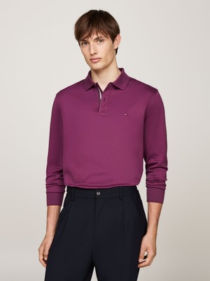 Tommy Hilfiger Erkek Marka Logolu Uzun Kollu Rahat Mor Polo Yaka T-Shirt MW0MW33172-VLP