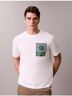 Calvin Klein Erkek Regular Fit %100 Pamuklu Baskılı Kısa Kollu Beyaz T-Shirt LV04RE803G-YAA