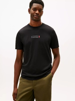 Tommy Hilfiger Erkek Regular Fit Yuvarlak Yakalı Pamuklu Kısa Kollu Siyah T-Shirt MW0MW41453-BDS