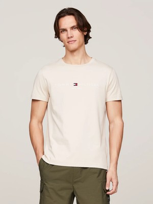 Tommy Hilfiger Erkek Dokuma Kumaş Kısa Kol Düz Model Bej T-Shirt MW0MW11797-ACI