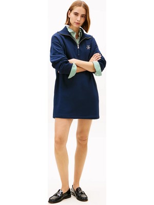 Tommy Hilfiger Kadın Fermuarlı Yaka Pamuk Lacivert Elbise WW0WW48432-C1G