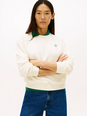 Tommy Hilfiger Kadın Pamuklu Bisiklet Yaka Uzun Kollu Bej Sweatshirt WW0WW49418-AEF
