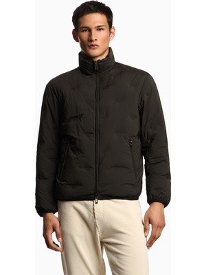 Emporio Armani Erkek % 100 Kuş Tüyü Dik Yaka Fermuarlı Uzun Kol Haki Mont EM003045 AF18232-U8120