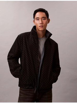 Calvin Klein Erkek Normal Kalıp Fermuarlı Ck Logo Baskılı Dik Yakalı Uzun Kollu Siyah Ceket LV14RE522G-UB1