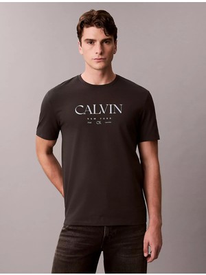 Calvin Klein Erkek Kısa Kol Bisiklet Yaka Calvın Yazı Desenli Pamuklu Siyah T-Shirt LV04RE807G-8MN