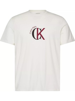 Calvin Klein Erkek Normal Kalıp %100 Pamuklu Logo Desenli Kısa Kollu Beyaz T-Shirt LV14RE829G-YBH