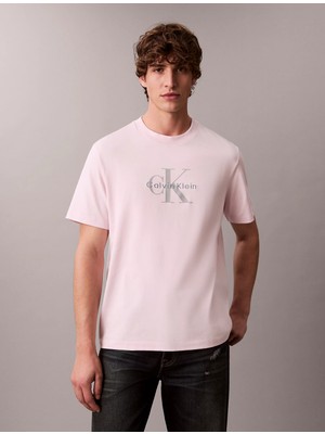 Calvin Klein Erkek Normal Kesim Yuvarlak Yakalı Ck Logo Baskılı Pamuklu Kısa Kollu Pembe T-Shirt LV04RB862G-TN9