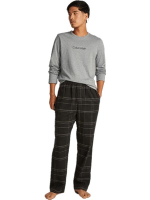 Calvin Klein Erkek Beli Lastikli Uzun Boy Uzun Kol Ekose Desenli Bisiklet Yaka Gri Pijama Takımı 000NM2765E-SX7
