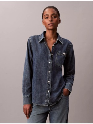 Calvin Klein Kadın Normal Kesim Cep Detaylı Uzun Kollu Lacivert Gömlek LV047E742G-3UA
