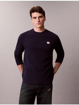 Calvin Klein Erkek Regular Fit Pamuklu Bisiklet Yaka Uzun Kollu Mor T-Shirt LV040EM217-WFW