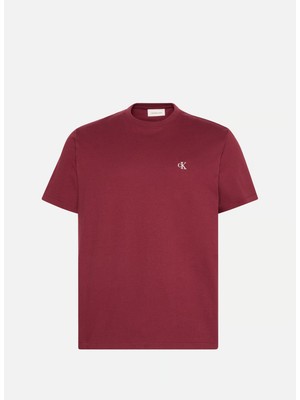 Calvin Klein Erkek Regular Fit Yuvarlak Yakalı Göğsü Ck Logolu Pamuklu Kısa Kollu Kırmızı T-Shirt LV04RC275G-WCV