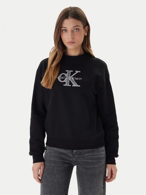 Calvin Klein Kadın Normal Kalıp Pamuklu Logo Işlemeli Uzun Kollu Siyah Sweatshirt LV047E825G-UB1
