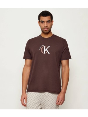 Calvin Klein Erkek Normal Kalıp %100 Pamuklu Logo Desenli Kısa Kollu Kahverengi T-Shirt LV14RE829G-2IN