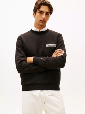 Tommy Hilfiger Erkek Regular Fit Yuvarlak Yakalı Logo Baskılı Uzun Kollu Siyah Sweatshirt MW0MW41433-BDS