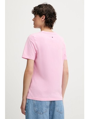 Tommy Hilfiger Kadın Bisiklet Yaka Kısa Kol Rahat Kesim Pembe T-Shirt WW0WW45626-TOL