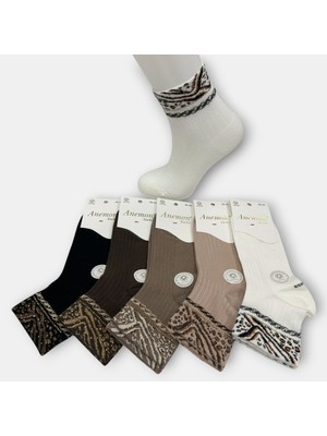 Anemon Socks Pamuklu Leopar Desenli Taşlı Bayan Çorap 12 Çift