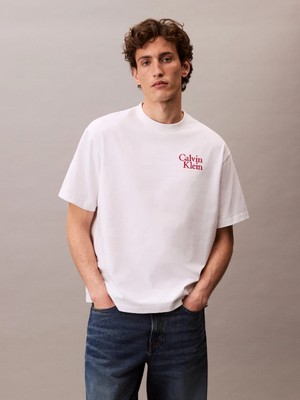 Calvin Klein Erkek Renkli Calvin Yazı Desen Kısa Kol Regular Fit Beyaz T-Shirt LV04RC808G-YAA