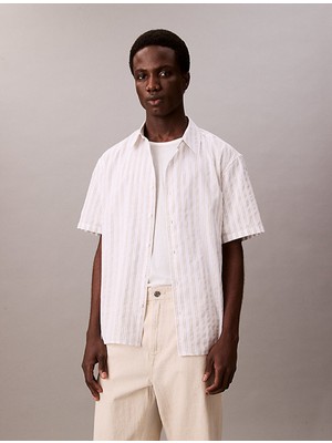 Calvin Klein Erkek Regular Fit Ck Logo Işlemeli Yuvarlak Yakalı Kısa Kollu Beyaz T-Shirt LV04LB275G-YAF