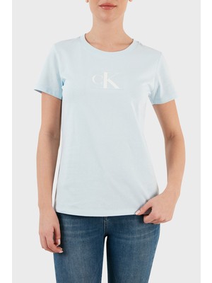 Calvin Klein Kadın Marka Logolu Pamuklu Günlük Kullanım Mavi T-Shirt J20J222961-CYR