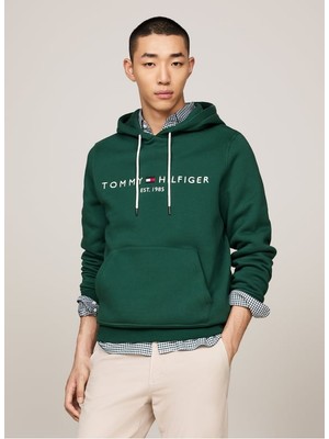 Tommy Hilfiger Erkek Logolu Kapüşonlu Uzun Kollu Günlük Kullanım Yeşil Sweatshirt MW0MW11599-L6K