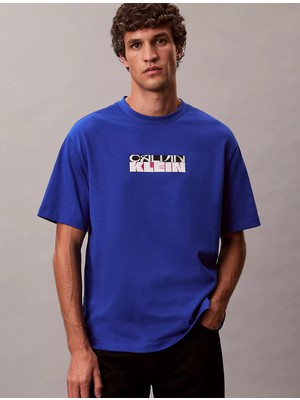 Calvin Klein Erkek Pamuklu Bisiklet Yaka Kısa Kollu Mavi T-Shirt LV04RD808G-C65