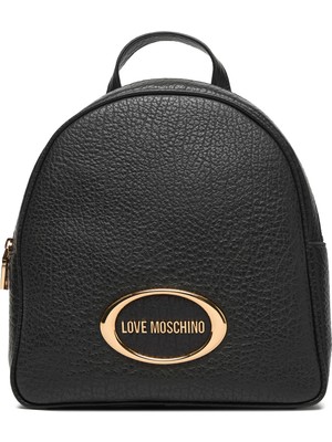 Love Moschino Kadın Metalik Logo Desenli Dokulu Deri Siyah Sırt Çantası JC4341PP0NK14-00A