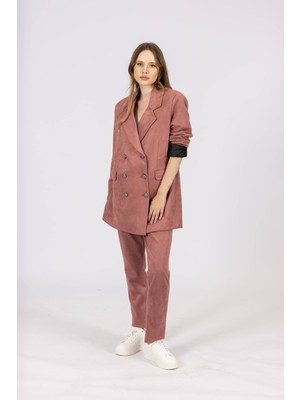 By Özlem Yazan Nubuk Kumaş Astarlı Düğmeli Kadın Blazer Ceket