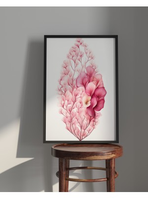 Rosa Art Tablo |ahşap Çerçeveli Tablo |çerçeveli Poster |soyut,minimalist,pastel Tonlar Yaprak ve Dal Tasarım