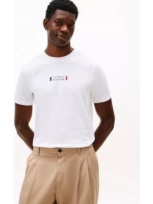 Tommy Hilfiger Erkek Regular Fit Yuvarlak Yakalı Pamuklu Kısa Kollu Beyaz T-Shirt MW0MW41453-YBR