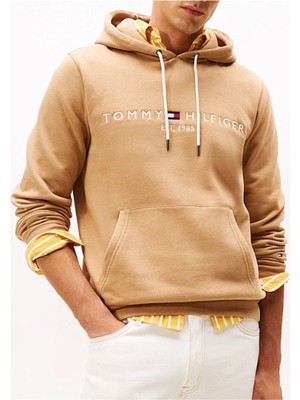Tommy Hilfiger Erkek Logolu Kapüşonlu Uzun Kollu Günlük Kullanım Bej Sweatshirt MW0MW11599-GV7