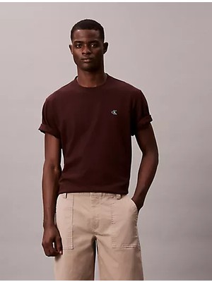 Calvin Klein Erkek Regular Fit Yuvarlak Yakalı Göğsü Ck Logolu Pamuklu Kısa Kollu Kahverengi T-Shirt LV04RC275G-2IN